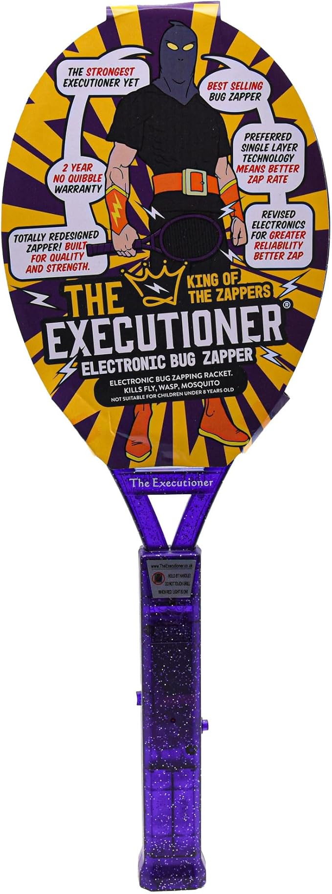 The Executioner Fly Zapper Mosquito, Wasp, Bug, Insect Killer Swatter Electric Fly Zapper Racket Single Layer for Efficient Zapping Indoor Outdoor (Purple)