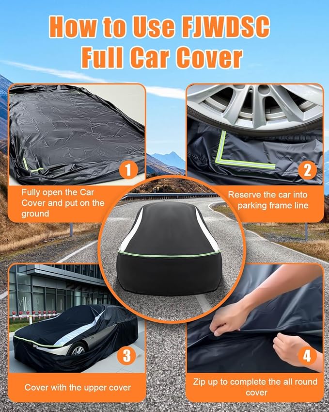 Full Enclosed Car Covers Waterproof All Weather Universal Fit Impala/El Camino/Bel Air/Biscayne,7 Series,Benz S,A8/S8,LS,CT6,Continental,Charger Daytona,Fit Sedan/Coupe Length 200''-212''