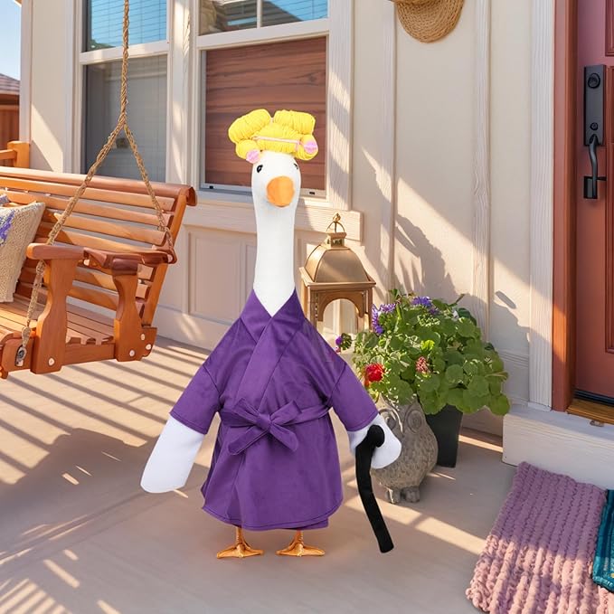 Old Lady Porch Goose Outfits - Old Lady Costumes for 23” Porch Goose Statue, Halloween Outdoor Decor for Lawn, Yard & Garden