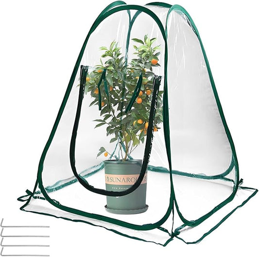 Pop Up Greenhouse Plant Cover Mini Transparent Freeze Protection Greenhouse PVC Tent with Roll-up Zipper Entry Doors for Indoor and Outdoor Gardens Protecting Plant from Cold Frost (PVC, 28x28x32in)