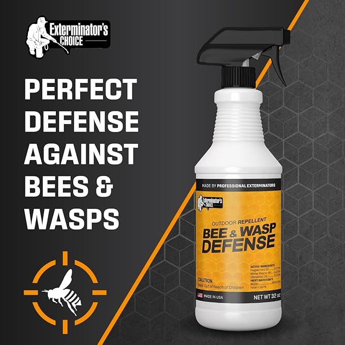 Exterminators Choice Bee Spray & Wasp Control - 32 Oz Aerosol - Natural Essential Oil Formula, Helps Keep Bees & Wasps Away in Patio, Garden & Yard, Safe for Kids & Pets