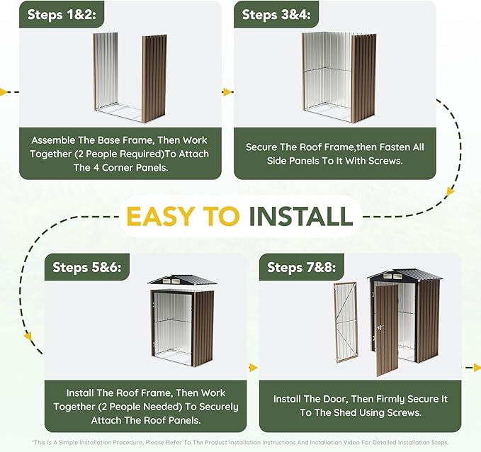 Breezz 5x3FT Outdoor Steel Storage Shed, Lockable Doors, Compact Metal Tool Shed for Garden, Backyard, Patio, Utility, and Bike Storage,Brown