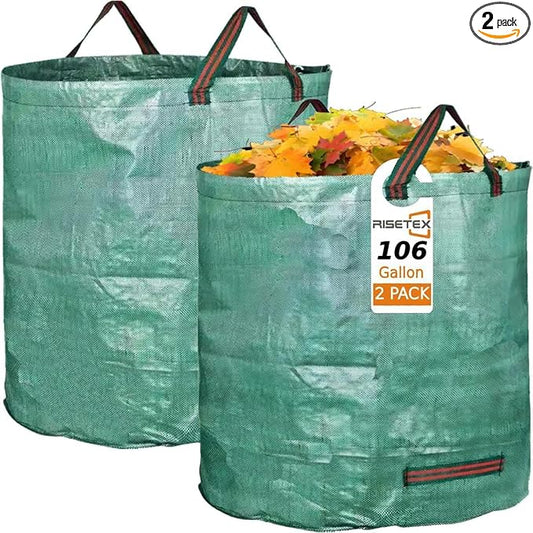Leaf Collector & Leaf Bag 2-Pack | 106 Gallon Reusable Standable Yard Waste Bags | Portable Durable Garden Clippings Container with 4 Handles for Lawn Care, Camping & Recycling