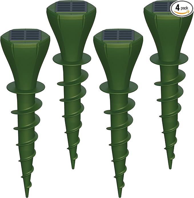 4 Packs Solar Mole Repellers, Gopher Deterrent Device with Vibrating Motor & Spiral Drill Ground Stake, IP65 Waterproof Lawn Garden Yard Pest Repellents Driving Away Vole Groundhog Snakes