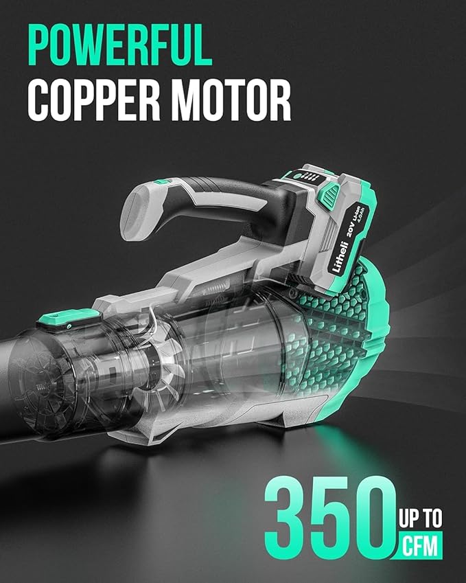 Litheli 20V Cordless Leaf Blower, 350 CFM 85 MPH Battery Leaf Blower, Variable Speeds Leaf Blowers for Cleaning Leaves, Dust, Snow, Lawn, Yard, 4.0Ah Battery & Fast Charger