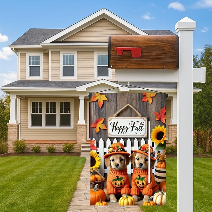 Winter Halloween Puppy Cat Pumpkin Garden Flag 12x18 Inch Double Sided Outdoor Flag