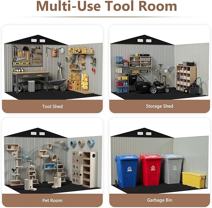 8x6 FT Outdoor Storage Shed,Metal Tool Sheds,Waterproof Outside Storage Shed with Lockable Doors & Air Vent,Storage Building for Backyard Garden