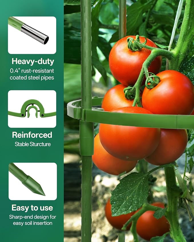 Breeze Touch Tomato Support Cages 2 Pack, Adjustable Tomato Trellis Up to 59 Inch for Garden & Pots, Small Plant Cages, Plant Support for Climbing Vegetables, Flowers, Beans, Cucumber, Peony