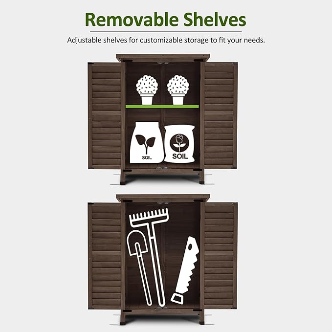 MCombo Outdoor Storage Cabinet, Small Storage Shed with Removable Shelf, Wood Garden Shed with 2 Doors for Yard Patio Lawn (24.6 x 18.3 x 38.2 inch) 0985 (Brown)