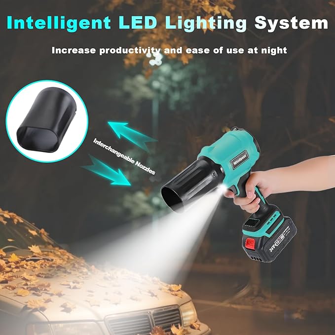 Small Cordless Leaf Blower,Leaf Blower Cordless 300,000RPM Turbo Jet Blower, with 1 X 24VX 4.0Ah Battery and Charger,for Patio Cleaning, Lawn Care, Car Cleaning and Dust Etc,2 Blowing Nozzles-Blue