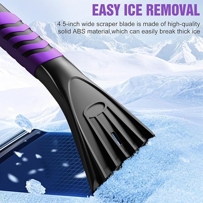 Nuovoware 60" Ice Scraper and Extendable Snow Brush for Car Windshield, 5 in 1 Adjustable Snow Removal Tools with 270° Pivoting Brush Head for Car Auto Truck SUV, Purple