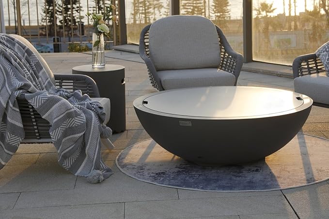 Rose Bowl Concrete Fire Pit 48" x 48" Outdoor Patio Firepit Includes Lava Rocks Modern Fire Pits & Outdoor Fireplaces for Garden, Deck, Indoor & Outdoor Heating