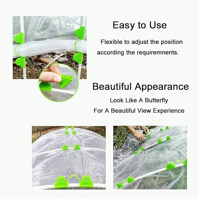 20pcs 8mm Greenhouse Clamps Garden Hoops, Plant Film Clips, Garden Shading Pipe Clips, Netting Tunnel Hoop Clips, for Season Plant Extension Support and Frame Shelter, Green, Double Head