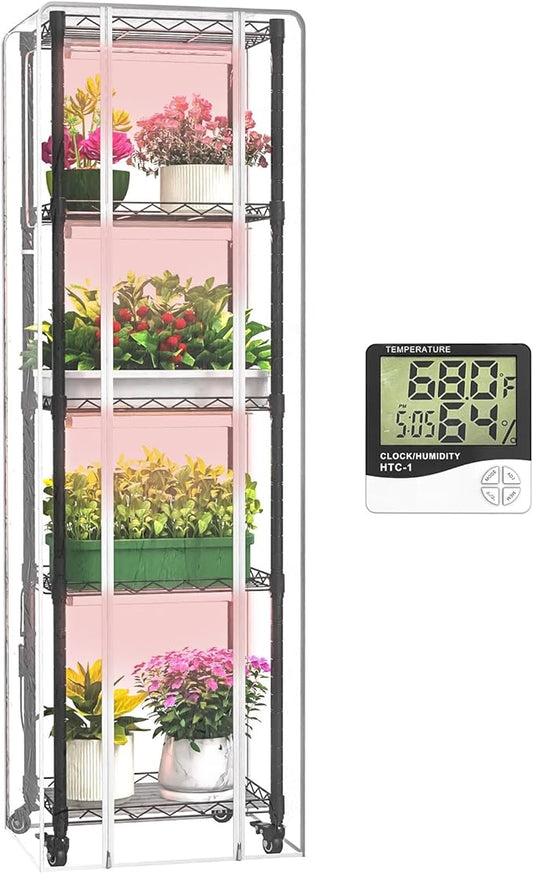 Indoor Greenhouse with Grow Lights,with 40W Full Spectrum Growing Lamps for Seed Starting, 5 Tier 15.7" L×11.8" W×62.3" H Mini Greenhouse，Grow Light Shelf with Tent and Thermometer
