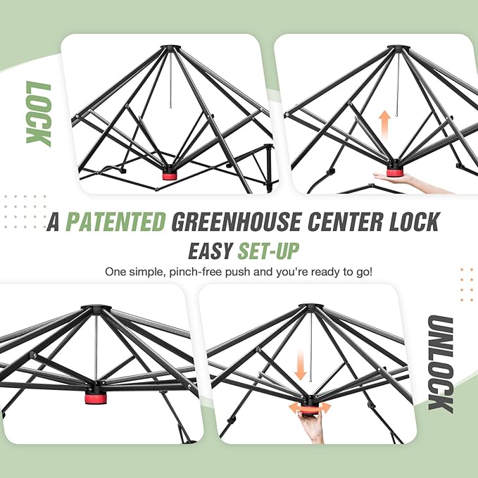EAGLE PEAK Instant Pop-up Greenhouse, Indoor Outdoor Plant Gardening Green House, Roll-Up Zipper Doors and Side Windows, Walk in 10x10 ft, Green/Clear