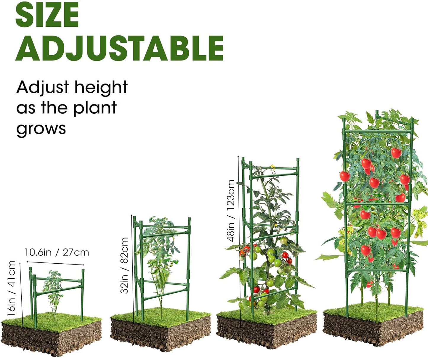 3 Pack Tomato Cage,Tomato Cage for Raised Garden Bed, 48'' Tall Tomato Trellis Triangle or Square Cages for Garden,Pots, Plant Cages & Supports（Green, Extra Bold ）
