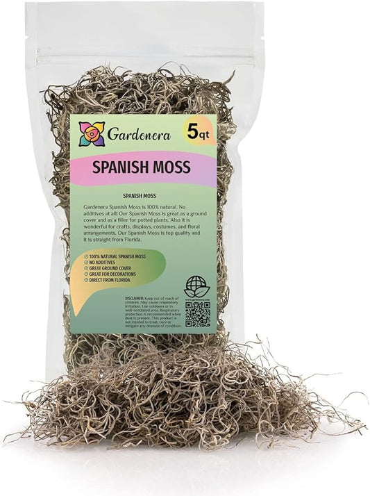Premium Natural Spanish Moss | Natural Preserved - Great Ground Cover - Filler for Potted Plants - by GARDENERA - 5 Quart Bag