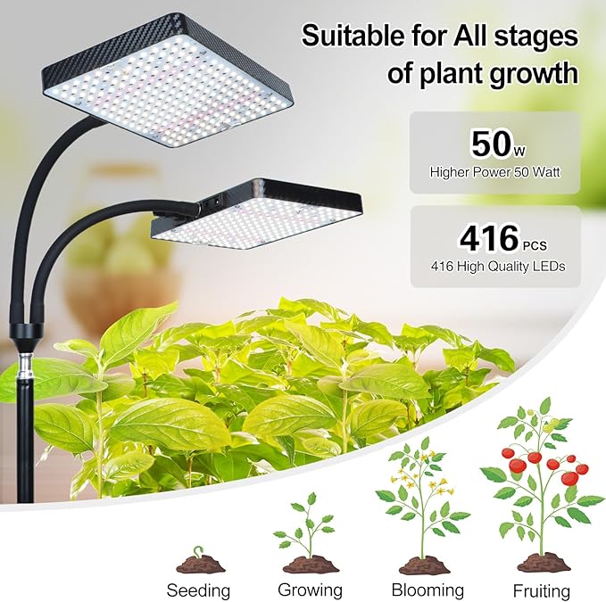 Grow Light with Stand, Orchbloom Grow Lights for Indoor Plants 50W, Natural Sunlight Full Spectrum Plant Growing Lamps for Houseplants & Bonsai Tree, 4/8/12 Hr Timer Plant Light Auto On/Off Everyday