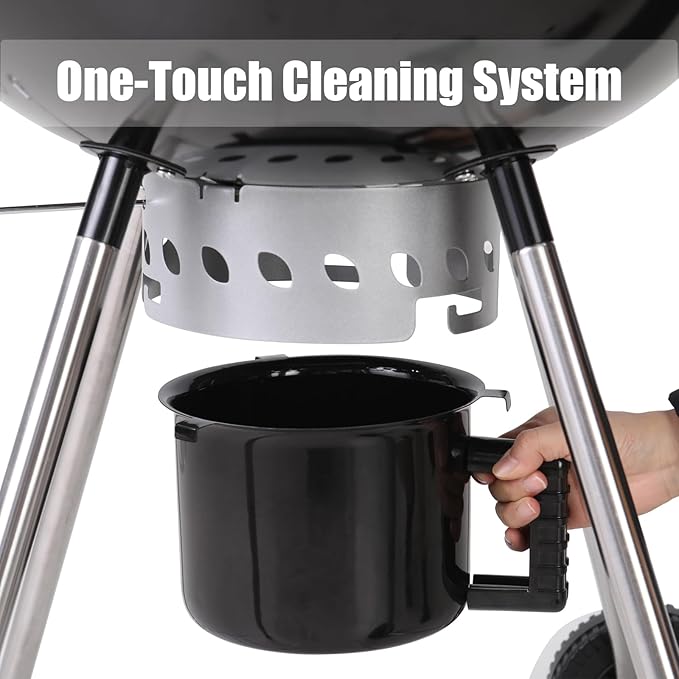 GREEN PARTY 18 inch Kettle Charcoal BBQ Grill with Wheels, Portable Charcoal Grill with Porcelain-Enameled Lid & Ash Catcher for Outdoor Cooking Barbecue Camping Picnics Tailgating, Black