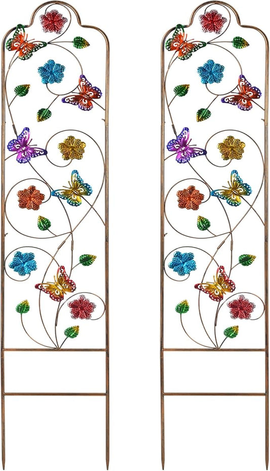 2-Pack Metal-Garden-Trellis Plant-Support-Trellises Outdoor-Decoration Arched-Fence-Trellis - for Climbing Plants Patio Lawn Yard Backyard Wall Brackets 60'' H x 12'' W Colorful Butterfly