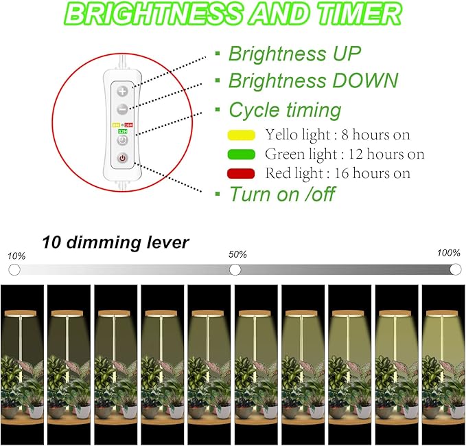 yadoker Plant Grow Light for Indoor Plant,Bamboo Mini LED Grow Light Garden,Height Adjustable,Automatic Timer with 8/12/16 Hours