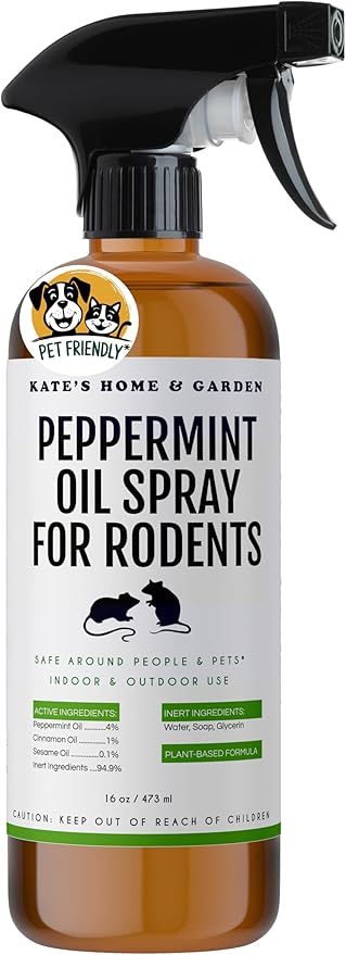 Kate Naturals Peppermint Oil Spray for Rodents, Squirrels, Mouse, Bat, Rat, Car Engines (16oz, Non-Toxic, Pet Safe)