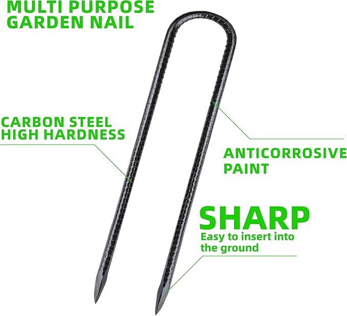22 Pieces 12-Inch Garden Ground Stakes Galvanized Steel U Shape Hook Rebar Stake - Heavy Duty Anchors for Tents, Position Kits,Fences, and Trampolines
