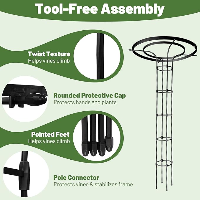 Garden Trellis for Climbing Plants Outdoor, 6.9FT Tall Metal Obelisk Trellis, 82.7" Umbrella Trellis for Potted Plants, Mushroom Top Trellises for Vines, Rose, Clematis, Pea, Bean, Tomato