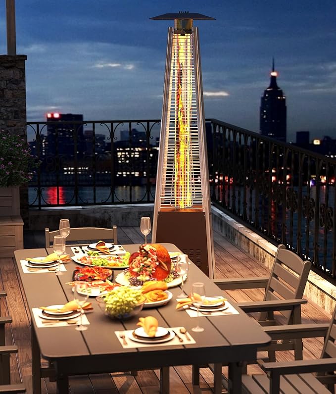 Pyramid Patio Heater,48,000 BTU Outdoor Propane Patio Heater with Detachable Wheels and Protective Cover for Terrace, Garden,Poolside (Hammered Bronze)