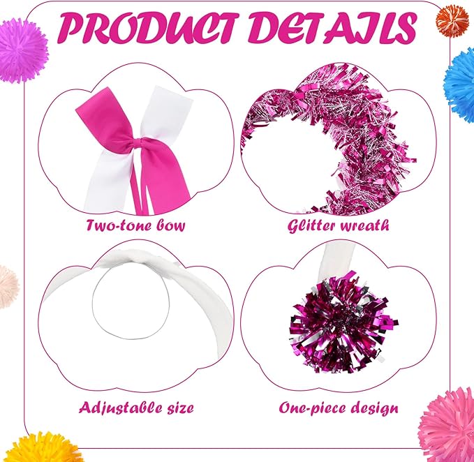 3 Pcs Cheerleader Porch Goose Outfit Poseable Wings with Pom Poms Garland and Bow for 23" Lawn Cement Goose Football Halloween Garden Patio Yard Outdoor Classroom Decorations (Hot Pink)