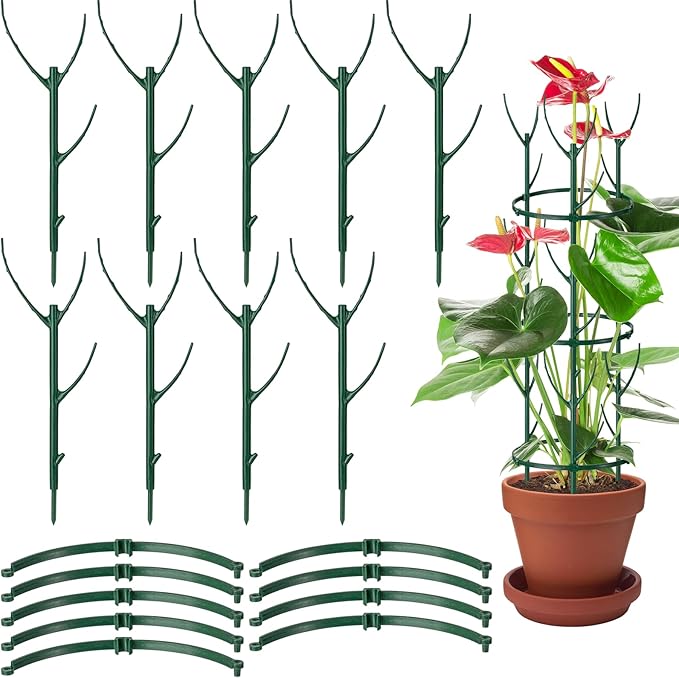 9 Pcs Plant Support Stakes & Plant Cage Support Rings, Plant Supports for Indoor Plants, Stackable Plant Holder Stick, Small Plants Potted Plants Flower Other Climbing Plants (6.4 "Wide X 11" High)