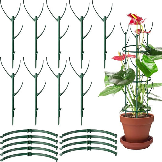 9 Pcs Plant Support Stakes & Plant Cage Support Rings, Plant Supports for Indoor Plants, Stackable Plant Holder Stick, Small Plants Potted Plants Flower Other Climbing Plants (6.4 "Wide X 11" High)