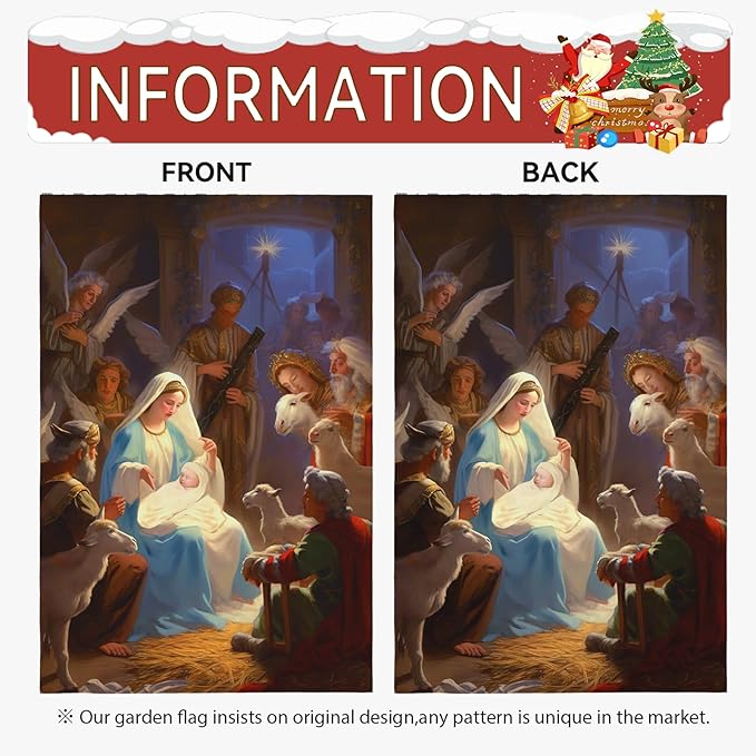 Nativity Garden Flags Religious Christmas Yard Flag Winter Catholic Jesus Garden Flag for Holy Night Outside Double Sided Home Yard Farm Xmas Decor Outdoor 12 x 18 In