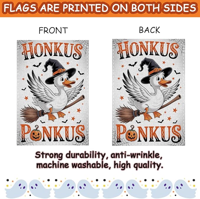 Fokongna Witch Goose Halloween Garden Flag, Interesting Happy Halloween Decor, 12x18 Inch Burlap Vertical Double Sided Flags, for Home Yard Outside Decorations