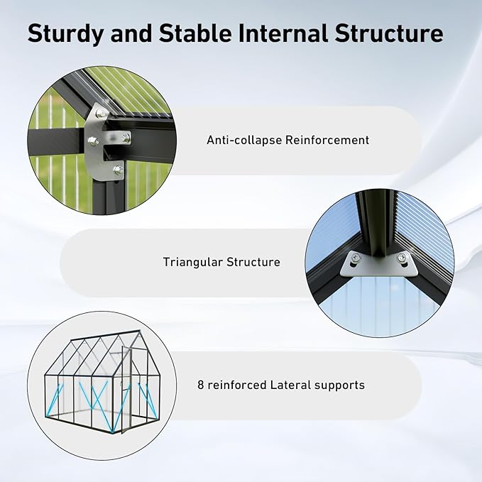 6x8FT Outdoor Greenhouse, Polycarbonate Green House, Small Walk-in Greenhouse with Vented Roof Window, Windproof Aluminum Frame with Quick-Installation Structure, Suitable for Gardening