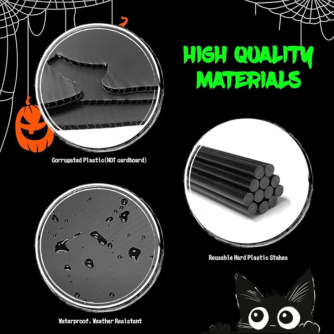 6 PCS Halloween Black Cat Yard Signs with Glow in Dark Eyes, Scary Silhouette Lawn Sign with Stakes, Halloween Decorations for Outdoor Yard Lawn Garden