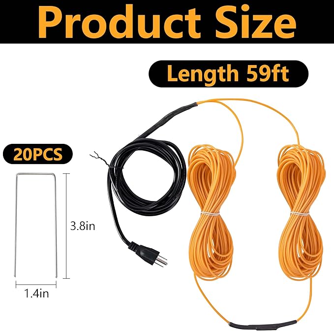 Adnee 118Ft Soil Heating Cable,Rubber Heating Warming Cable with Thermostat and Ground Stakes,Plant Soil Heater Cable for Cold Frame,Graden,Greenhouse Seed Grow