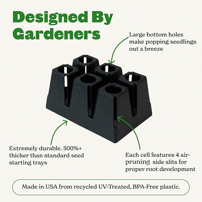 Epic Gardening Reusable Seed Starter Tray - 6 Cell/6 Seedling Starter Trays - Easy Watering, Indoor Greenhouse, Plant Starter, Gardener-Friendly for Seedlings | UV-Treated & BPA-Free - Black
