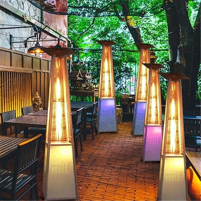 Avenlur Pyramid Patio Heater, 48,000 BTU Outdoor Propane Heater with Quartz Glass Tube, Cover, Ignition & Wheels — Freestanding Gas Heater for Backyard, Deck & Patio (LED Lights)