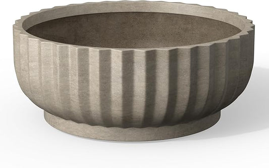 Kante Round Fulted Bowl Planter, 20.9 Inch Dia Large Concrete Flower Pots with Drainage Hole and Rubber Plug, Suitable for for Indoor Outdoor Plants, Home, Patio, Garden, Weathered Concrete