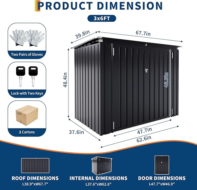 Outdoor Trash Can Storage 2 Binsgarbage Bin Storage Shed, 3x6 FT Garbage Bin Storage Shed with Chain Lid, Metal Outdoor Storage for Garden, Backyard, Lawn and Patio