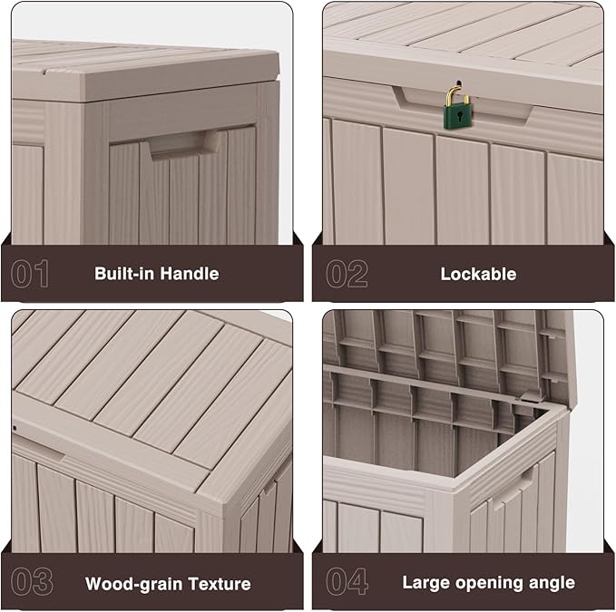 ROJIK Outdoor Storage Housing Deck Box - Waterproof Patio Furniture, Garden Tools, Cushions, Pool Accessories Storage Bench with Lockable Lid and Side Handles (Grey, 45 Gal)