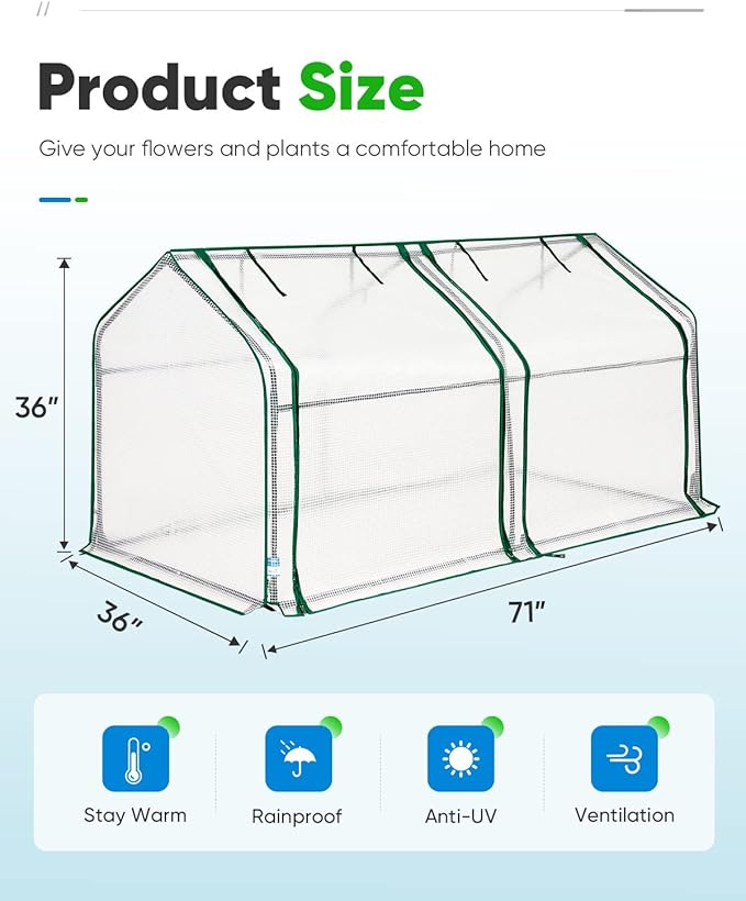 Quictent Mini Greenhouse for Indoor Outdoor, Portable Small Tabletop Green House Kit, Upgraded Waterproof UV-Resistant Seed Starter Hot House, Interior Space Expanded, 71"x36"x36", White