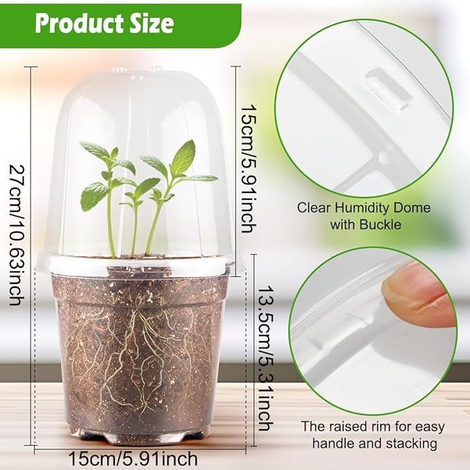 6 Inch Clear Nursery Pots with Humidity Dome, 15 Pack Durable Seed Starting Pot with Drainage Holes, Transparent Plastic Plant Seedling Pots for Indoor Gardening Plants