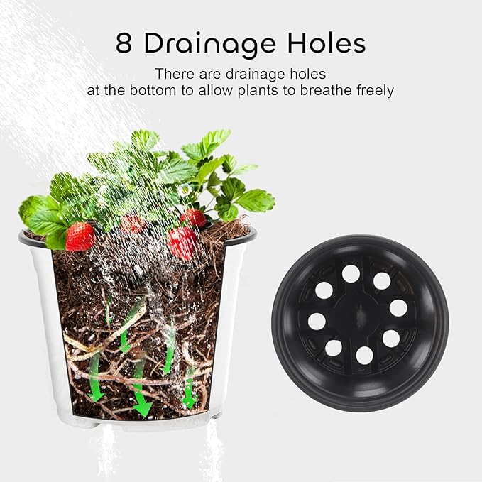 GROWNEER 60 Pack 4 Inch Thick Plastic Nursery Pots with 15 Plant Labels, White Seedling Starter Set for Indoor Outdoor Flower Planting and Garden Transplants Planter