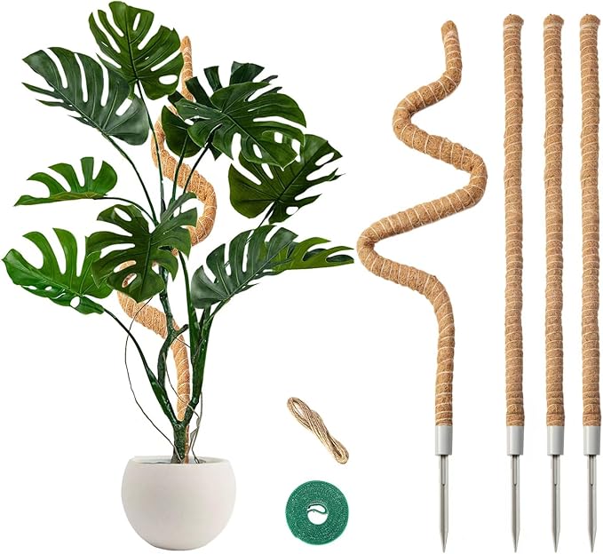 4 Pack Moss Pole, 50 Inch Moss Poles for Climbing Plants Stakes Indoor Monstera Support Tall Large Bendable Long Coco Coir DIY for Potted Plants, Pothos, Philodendron