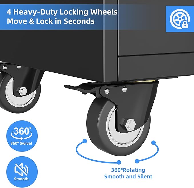 71" H Rolling Tool Storage Cabinet with Pegboard and 2 Drawers,Metal Garage Storage Cabinet with Wheels and Doors for Garage, Warehouse,Home,Required Assembly,Black