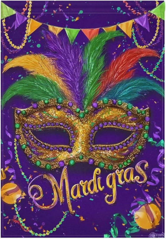 Kcldeci Happy Mardi Gras Mask Welcome Garden Flag 12x18 Inch Fleur De Lis Carnival Yard Flags Large Vertical Double Sided House Flag Holiday Decorative Flags for Yard Farmhouse