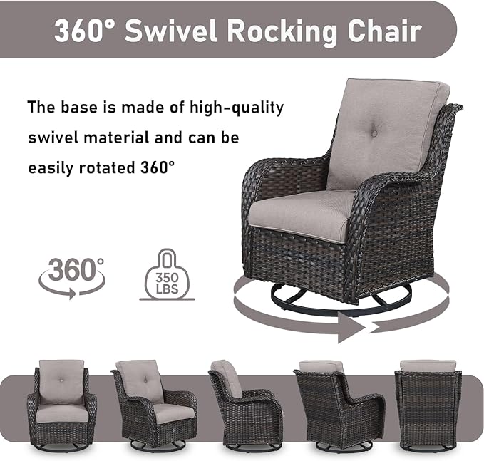 Patio Wicker Chairs Swivel Rocker,3 Pieces Patio Furniture Set with 360 Degree Wicker Swivel Rocking Chairs and Side Table for Garden,Porch,Backyard