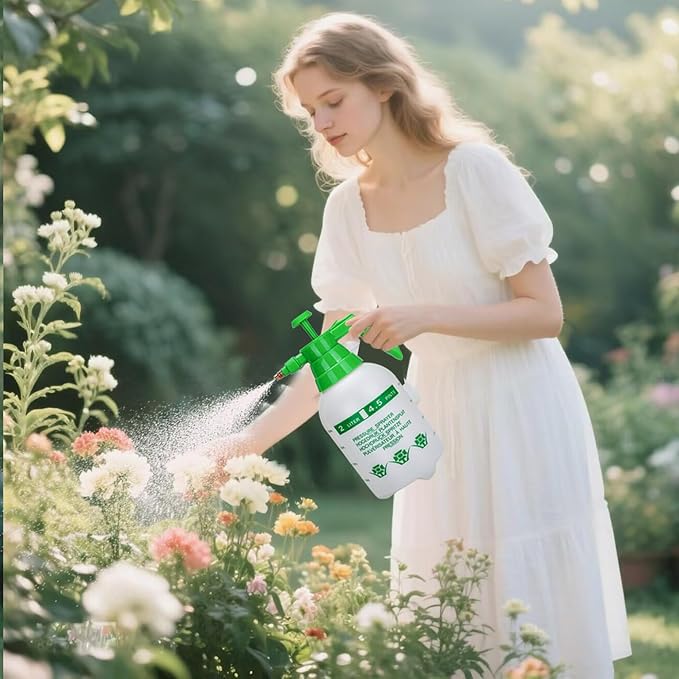MRPAPA 2 Pack Handheld Pump Sprayer, Garden Pressure Water Spray Bottle with Adjustable Brass Nozzle for Plants (2L-Green-2PCS)